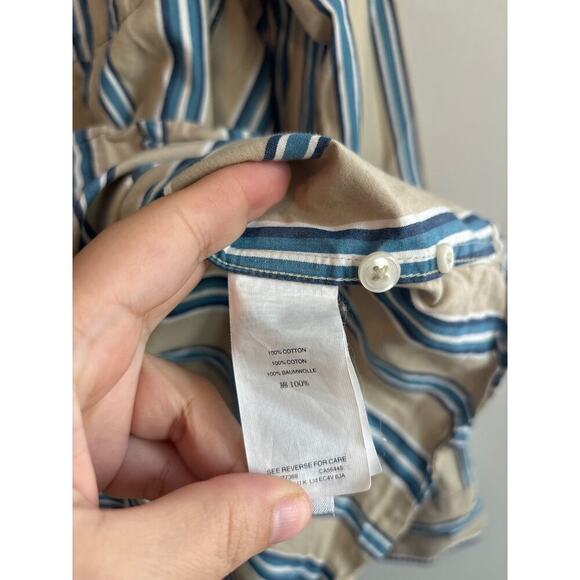 J.Crew Classic Long Sleeve Striped Button Down Shirt Size Medium Tan - Picture 3 of 4